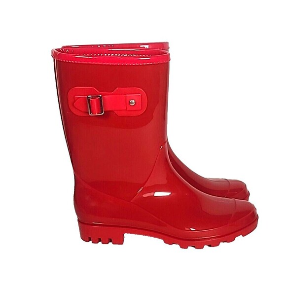 Evshine Boots Womens 39 Mid Calf Rain Garden Red Rubber Pull On Waterproof NEW - Picture 10 of 10